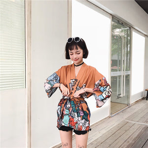 Kimono Style Yukata Maternity Long Sleeve Shirt